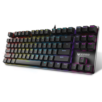 雷柏v500 RGB游戲機械鍵盤有線黑軸青軸合金87鍵背光鍵盤機械鍵盤定制