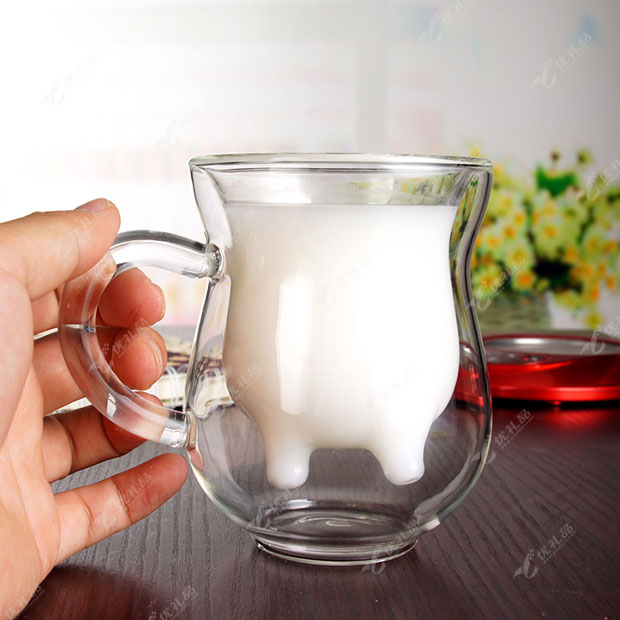 创意双层玻璃水杯 耐热牛奶杯