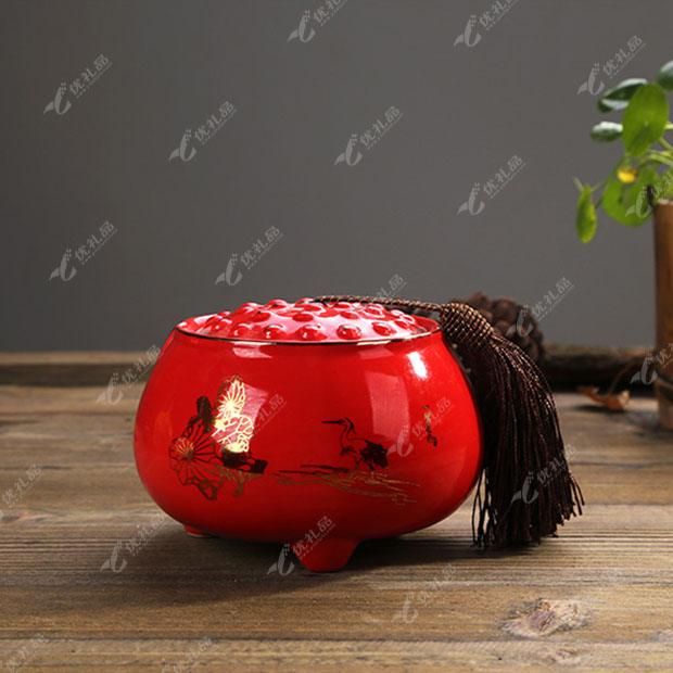 高档木盒装茶叶包装 一鹭莲升大号陶瓷罐定制