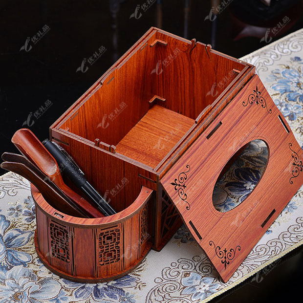 复古中式黑胡桃木抽纸盒