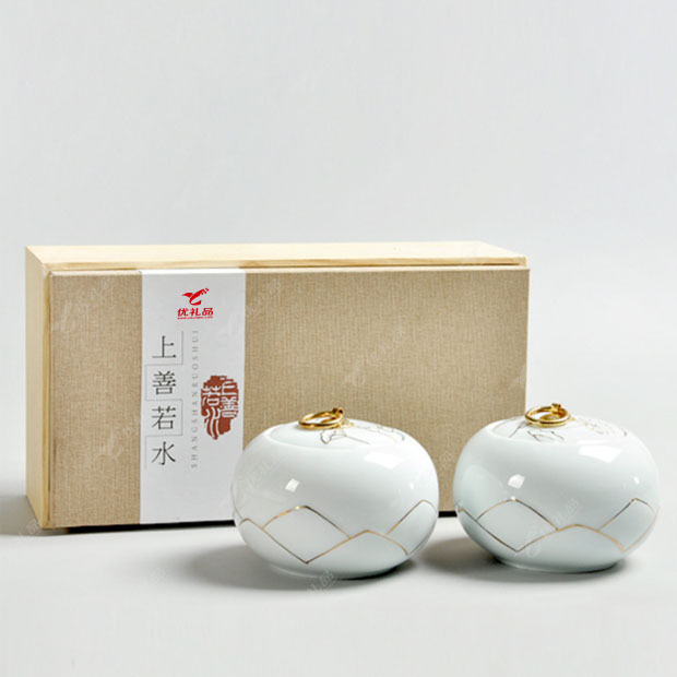 精品礼盒白瓷描金陶瓷茶叶罐