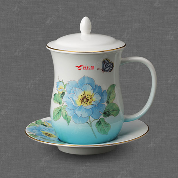 Auratic国瓷永丰源渐变变蓝骨瓷茶杯