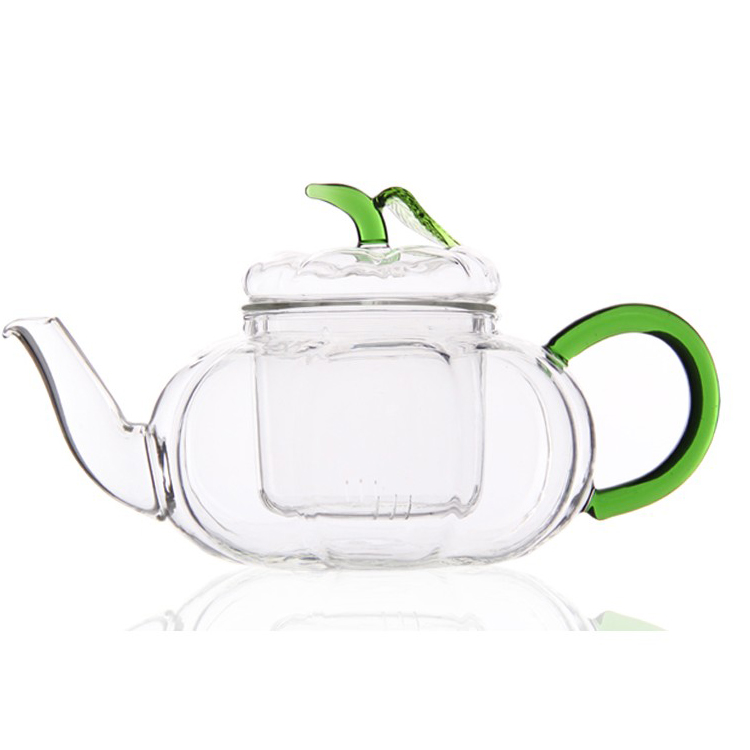 耐热玻璃茶具绿叶南瓜壶带把批量定制