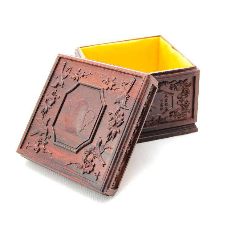 紅酸枝四方精雕茶盒/實木雕刻茶葉罐定制