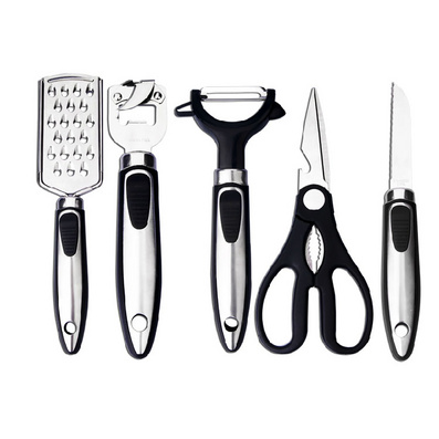 POLO厨房五宝工具套装 刨丝器/开瓶器/削皮器/水果刀/剪刀 