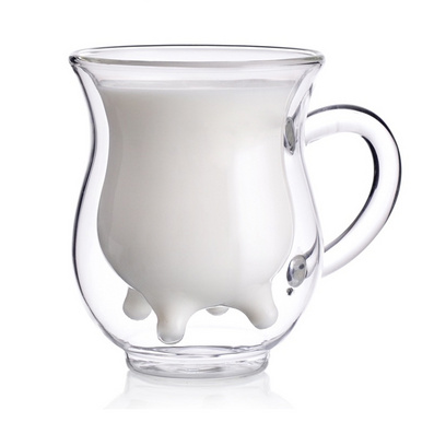 创意双层玻璃水杯   耐热牛奶杯