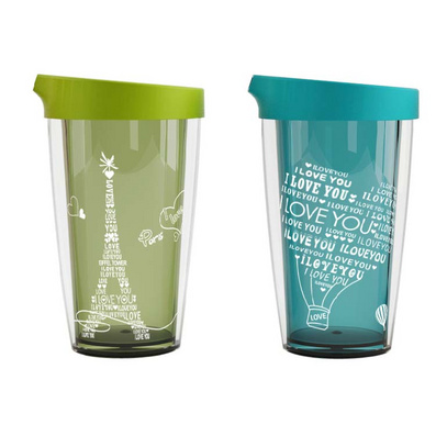 創意親吻雙層杯密封防漏水杯塑料隨手杯環保杯子定制