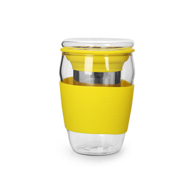 高品质玻璃茶水杯 不锈钢茶漏玻璃杯450ml定制