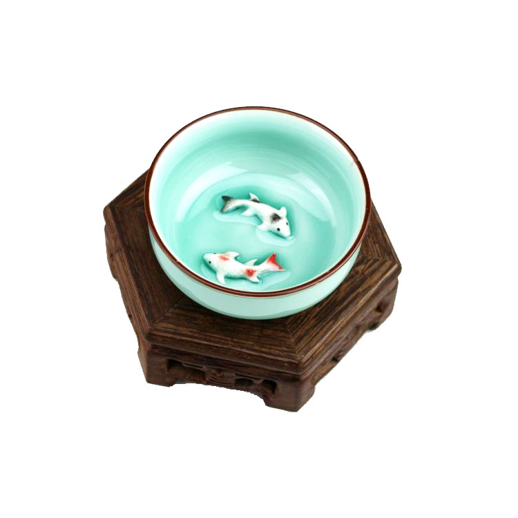龍泉青瓷茶杯 茶陶瓷具 手工彩鯉魚杯 品茗杯