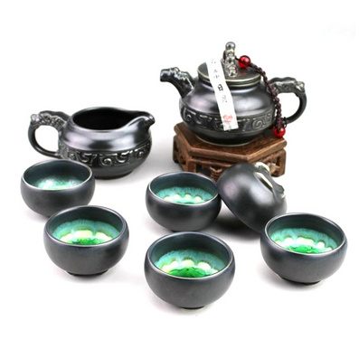 陶瓷功夫茶具禮套裝 黑陶冰裂結晶釉茶壺茶杯公杯套組