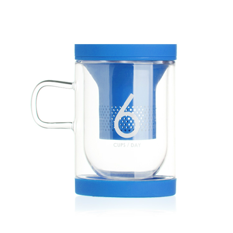 Stylor/法國花色office6杯水2.0納米硅膠茶濾帶蓋玻璃杯茶杯定制