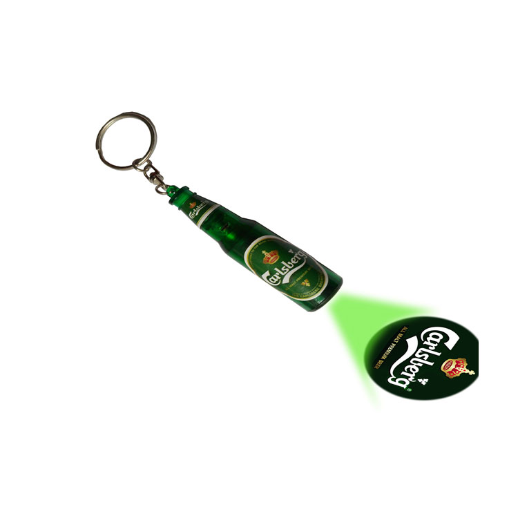 LED啤酒投影電筒鑰匙扣 啤酒形狀電筒鑰匙扣 投影鑰匙扣