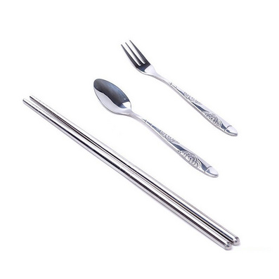 不锈钢餐具刀叉筷子 新款笔筒式三件套餐具 送礼首选