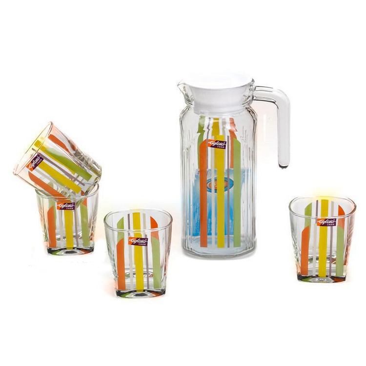 彩虹水具五件套杯具茶具套装 精美玻璃彩色印花水具礼盒五件套定制