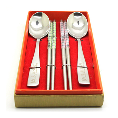 高档不锈钢餐具四件套不锈钢筷子勺子套装中式2人份餐具套装定制