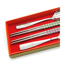 高档不锈钢餐具四件套不锈钢筷子勺子套装中式2人份餐具套装定制
