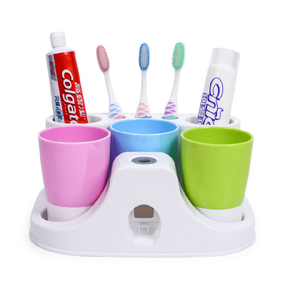 三口之家洗漱套装 漱口杯定制 自动挤牙膏器牙刷架定制