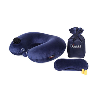 商旅寶 按壓式自動充氣u型枕頭 收納袋 眼罩三件套