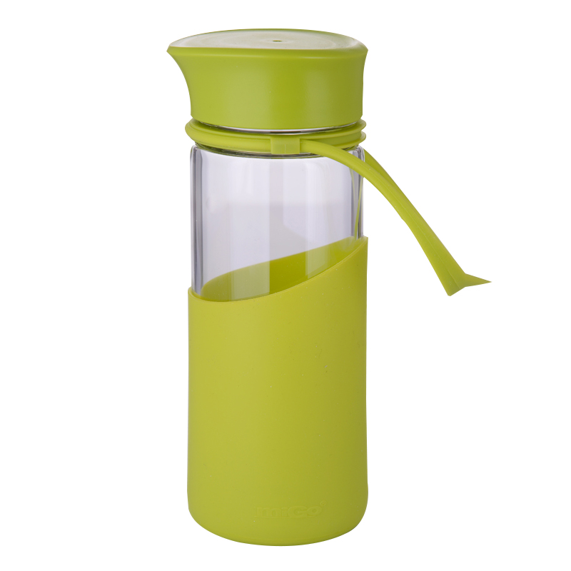 MIGO透明玻璃水杯子定制0.4L 带盖便携泡茶杯定制过滤创意车载玻璃瓶定制