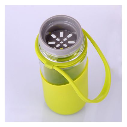 MIGO透明玻璃水杯子定制0.4L 带盖便携泡茶杯定制过滤创意车载玻璃瓶定制