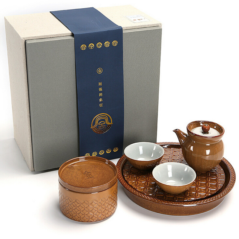 五行粗陶茶具简约日式功夫茶具套装一壶两杯茶盘礼盒金木水火土定制