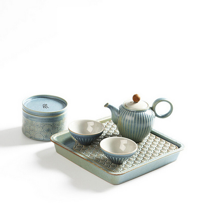 五行粗陶茶具简约日式功夫茶具套装一壶两杯茶盘礼盒金木水火土定制
