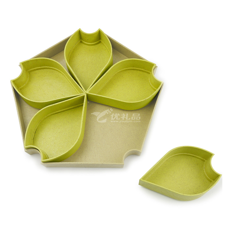第6金 麥秸稈花型果盤套裝 多功能茶果盤 零食、點心盤 素制SZ09