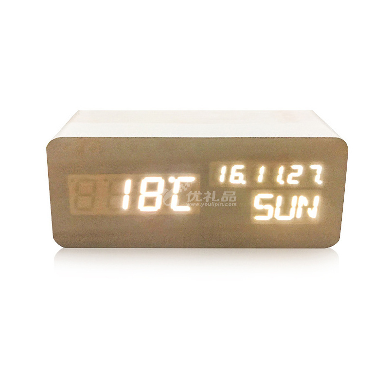 LED木头钟 智能声控时钟 创意礼品多功能电子闹钟 座钟