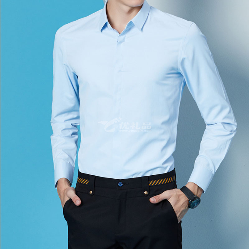 新款时尚职业衬衣长袖定制LOGO商务男式正装衬衫