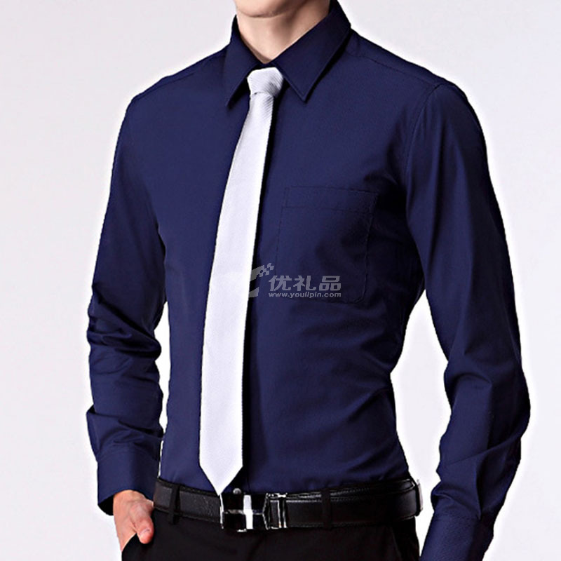 新款男式青年长袖衬衫商务修身纯色立领免烫正装衬衣定制