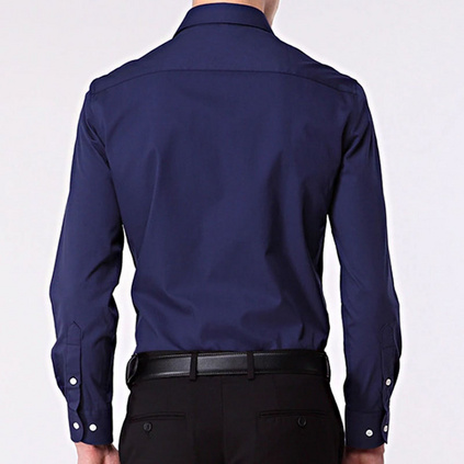 新款男式青年長袖襯衫商務修身純色立領免燙正裝襯衣定制