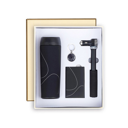 NANV商務禮品定制印logo 創意實用安全捶保溫杯電源禮盒四件套裝 黑色-新品安全錘保溫杯套裝