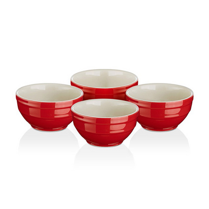 博堡 臻堡陶瓷碗四件套家用红色陶瓷碗套装定制