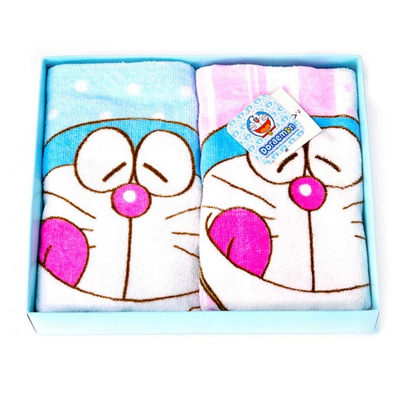 哆啦A夢DM-4510 毛巾禮盒 (藍色、粉色毛巾各一條）純棉兒童毛巾禮盒定制