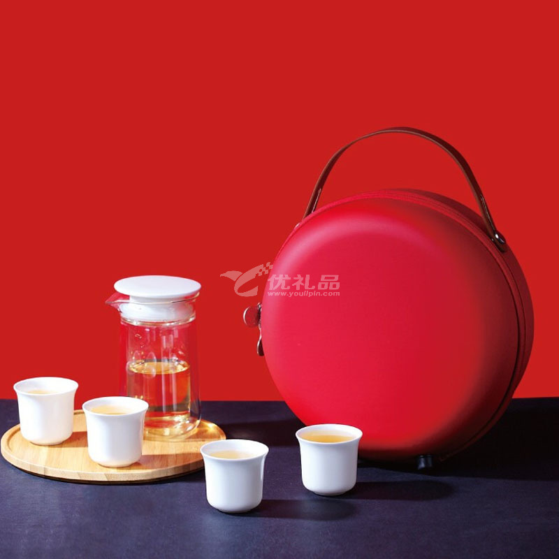随圆便携旅行车载茶具一壶四杯耐热玻璃品茗杯陶瓷茶具定制