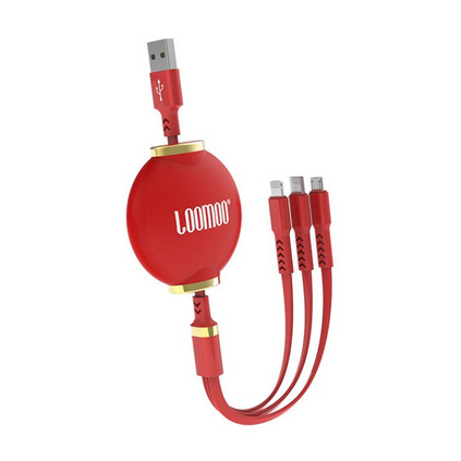 樂默loomoo 紅燈籠伸縮一拖三適用安卓Type-c蘋果11小米10pro/XSmax/華為可伸縮定制