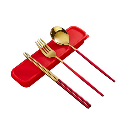 葡萄牙304不锈钢学生便携餐具套装筷勺叉三件套定制