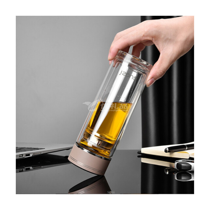 果兹 GZ-S59 星辰商务双层玻璃杯350ml小型办公杯便携茶水分离杯定制