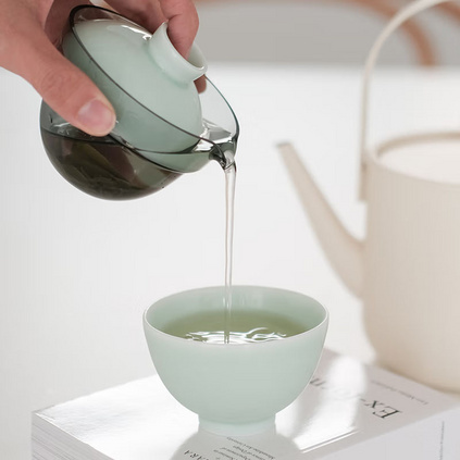 茶小婉火盖碗茶杯单个泡茶三才盖碗玻璃玉青陶瓷便携旅行茶具套装定制