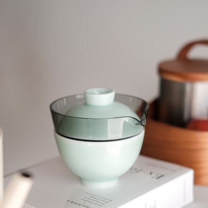 茶小婉火盖碗茶杯单个泡茶三才盖碗玻璃玉青陶瓷便携旅行茶具套装定制
