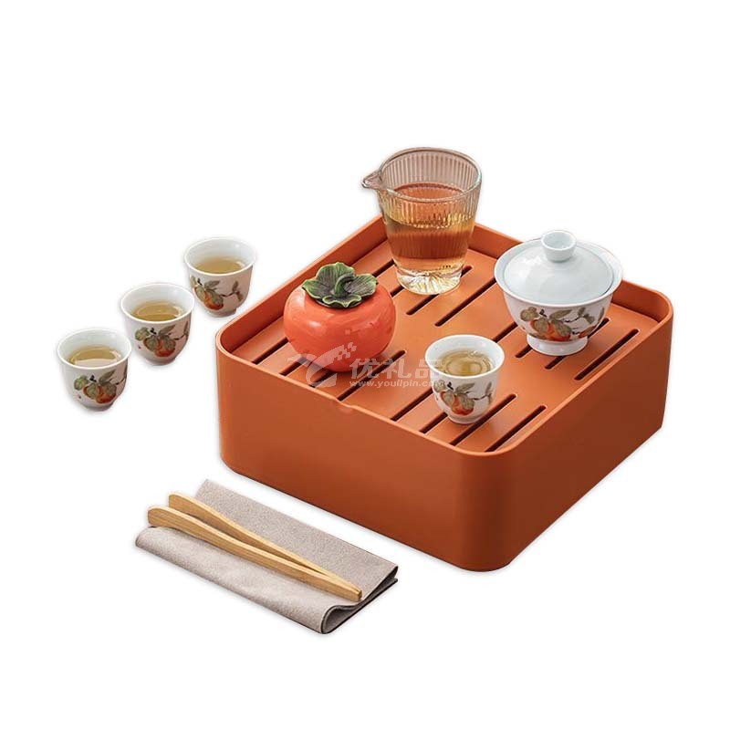 柿事如意春节送礼套组礼盒茶具陶瓷柿子茶叶罐旅行茶具套装