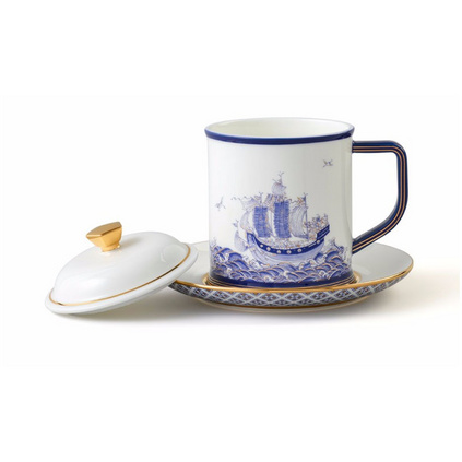 国宴瓷·四海升平三件套盖杯茶杯办公杯陶瓷杯茶杯办公杯陶瓷杯定制